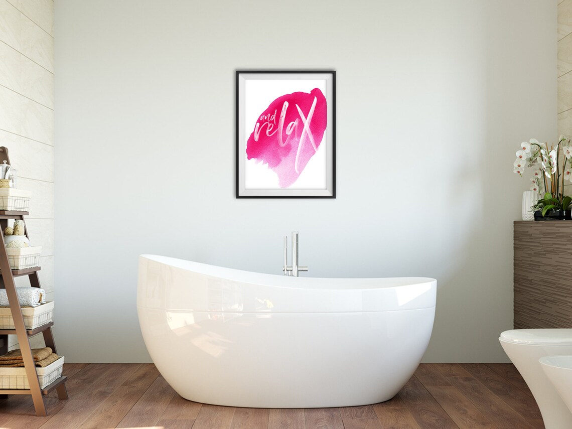 Pink Bathroom wall art and Relax in a pink water | Etsy