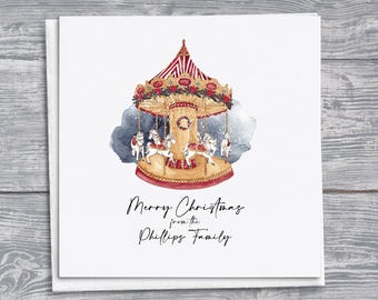 Tarjeta navideña personalizada: Carrusel de acuarela, tarjeta festiva