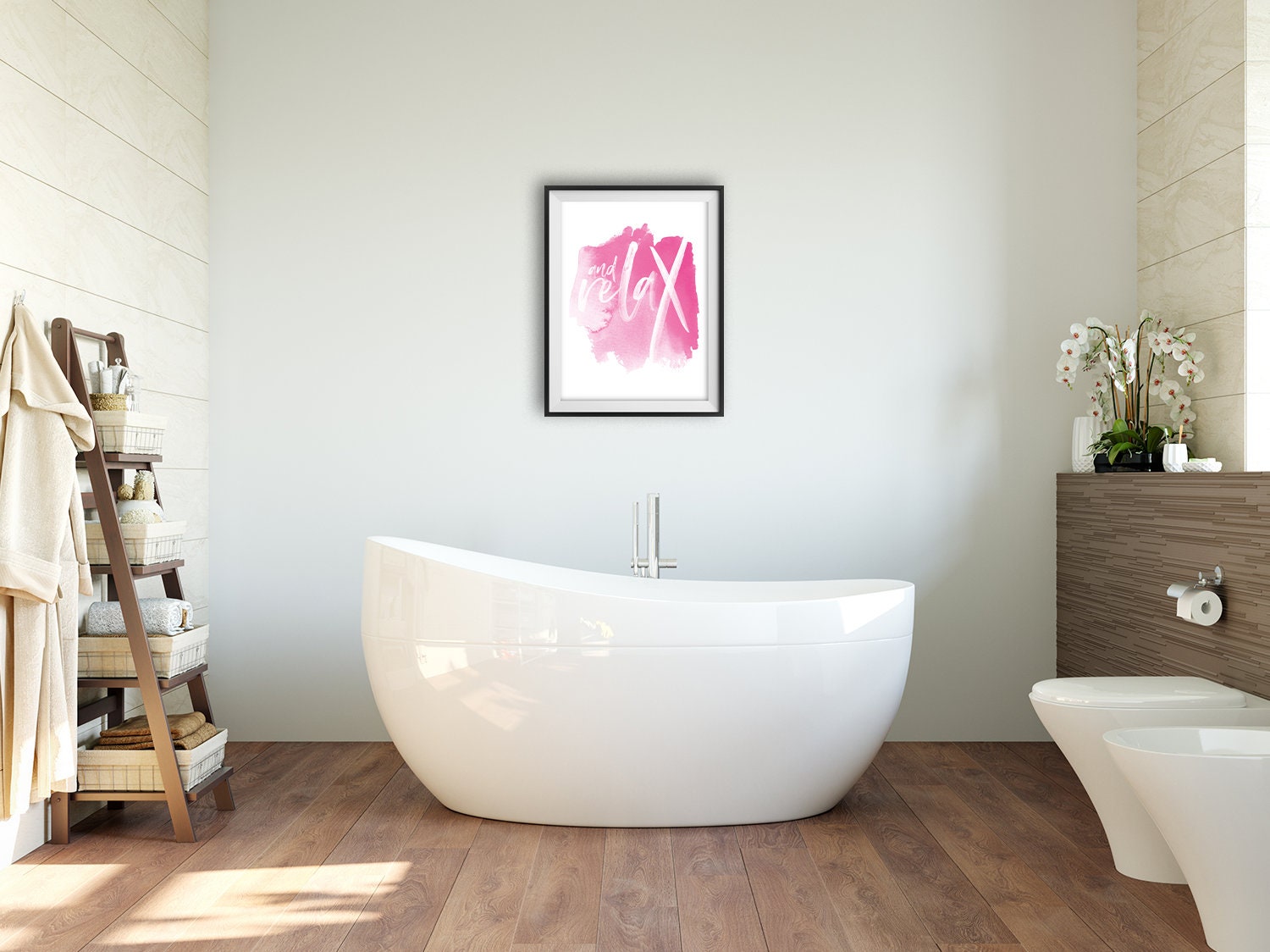 Pink Bathroom wall art and Relax in a pink water | Etsy