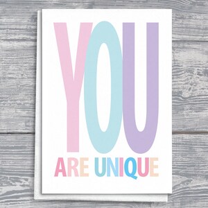 You Are Unique, inspirerende woordenkaart, positieve vibes-wenskaart