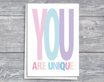 Usted es único, tarjeta de palabras inspiradoras, tarjeta de saludos de vibraciones positivas