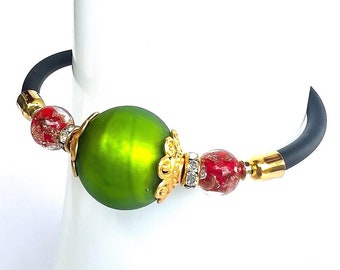 Hand Blown Murano Glass Bracelet, Lime Green, Easy to Wear, Boho, Elegant