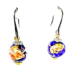 Murano Glass, Round, Cobalt Blue, SIlver, 24K Gold, Earrings, Versatile, Classic, Venetian