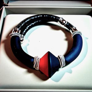 Eclectic, Minimalist, Murano Glass, Red, Black Bangle Bracelet, Contemporary, Modern, Venetian