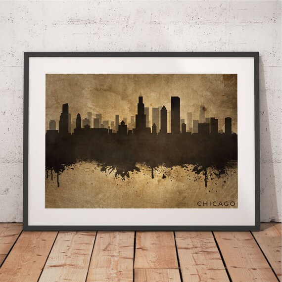 Chicago Skyline Vintage Print Wall Art Poster Old Image 0