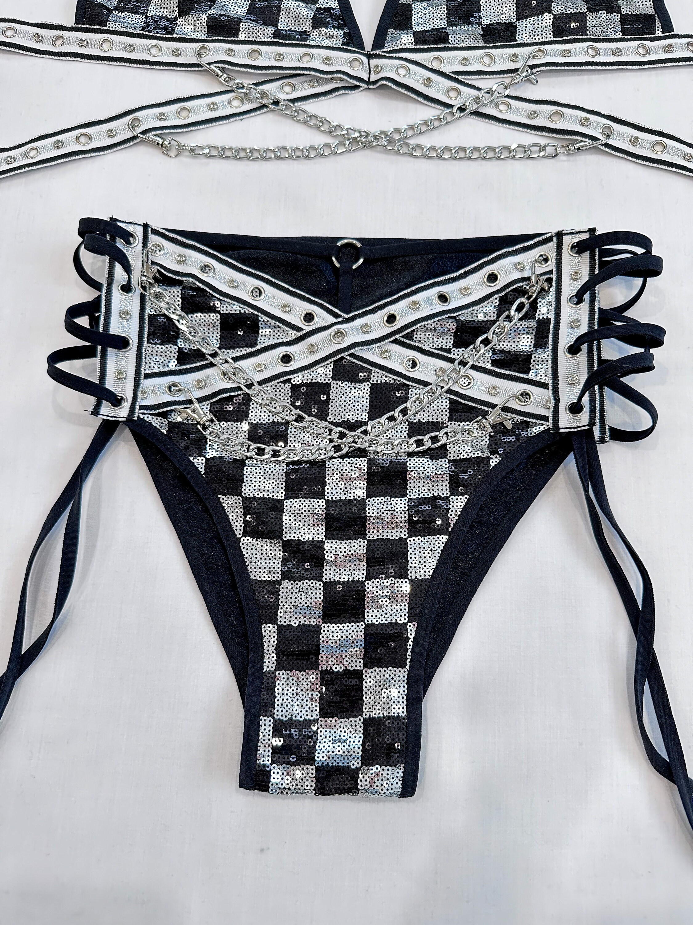 Checkmate Rave Set, Festival Set, Rave Outfit, 2 Piece Set, Mesh Sequin ...