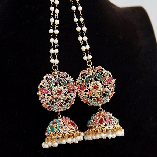 Hyderabadi Nauratan Jhumka oorbellen/Indiase Pakistaanse sieraden/Bollywood geïnspireerd