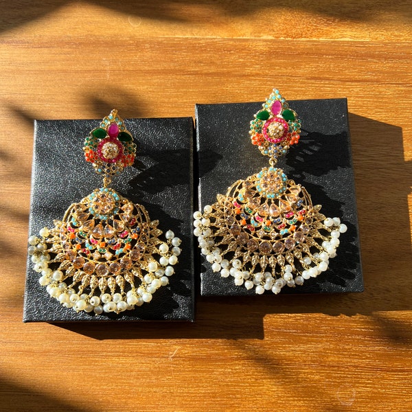 Nauratan/ Hyderabadi earrings/ Indian Pakistani Jewelry