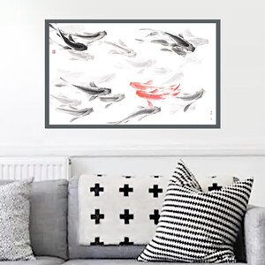 Due Koi contro il flusso - pittura di pesce sumi-e originale con inchiostro giapponese su carta di riso, arte Zen asiatica, regalo per una coppia, arredamento feng shui