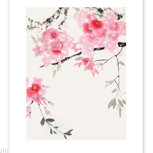 Sakura Cherry Blossoms — gedrucktes Poster meiner originalen Sumi-e Kunst, füge einen kostenlosen Stein-Siegel-Abdruck hinzu