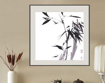 Sumie Bamboo — original sumi-e wall art in Japanese ink, Zenga minimalist painting, Zen art, feng shui