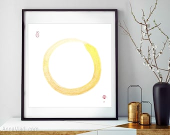 金の円相禅アート：和紙に描かれたオリジナルの書道 - Etsy 日本