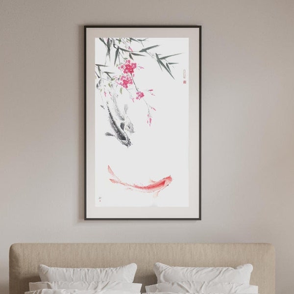 Japanese Fish Painting Rice Paper Etsy