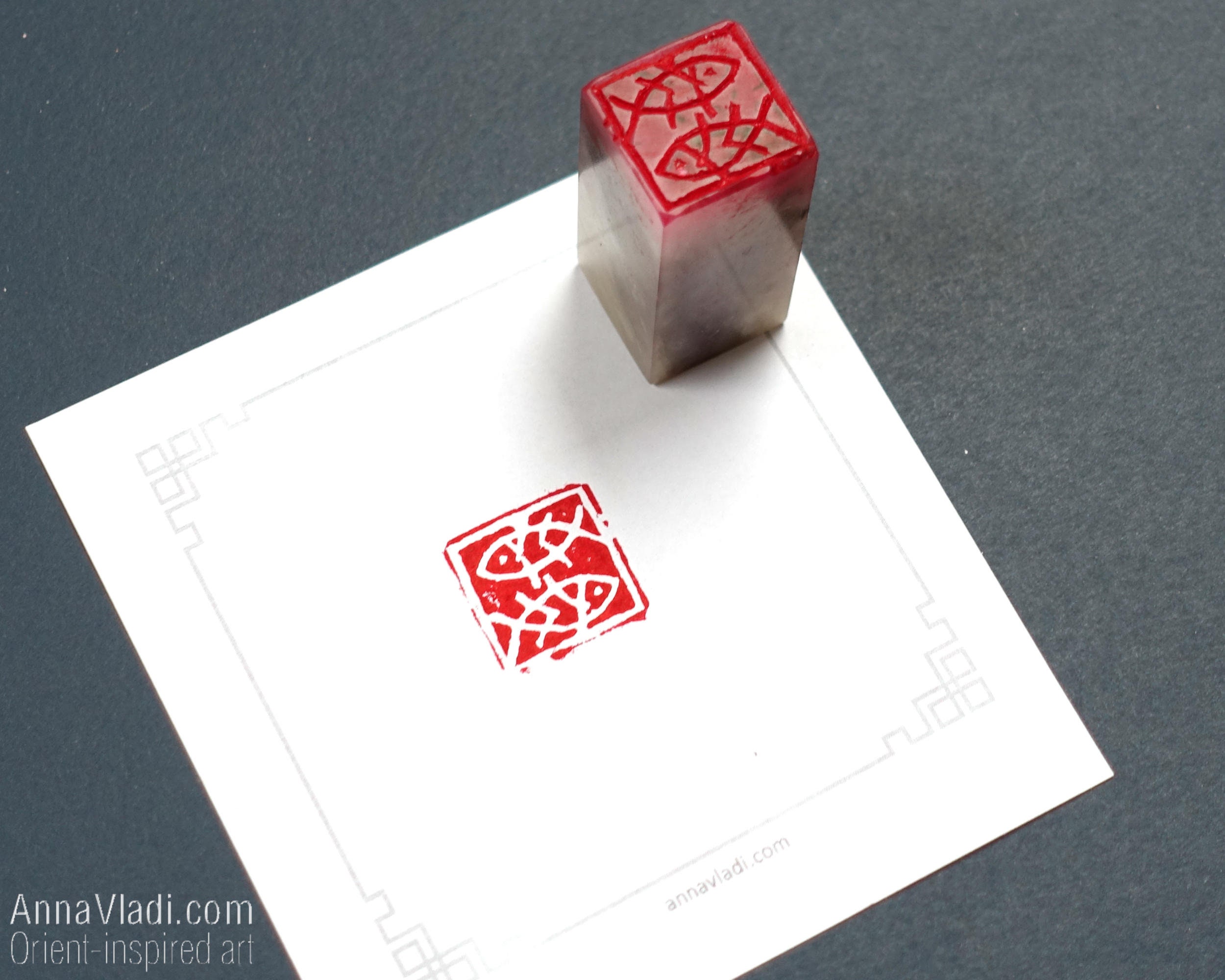 Two Koi Chop Stamp — Red Japanese Seal in Old Style Known as Two Koi Chop Stamp — Red Japanese Seal in Old Style Known as