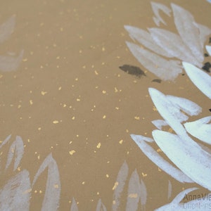 White Magnolia Flowers Original Sumi-e Painting On Rare Rice Paper With Golden Flakes image 3