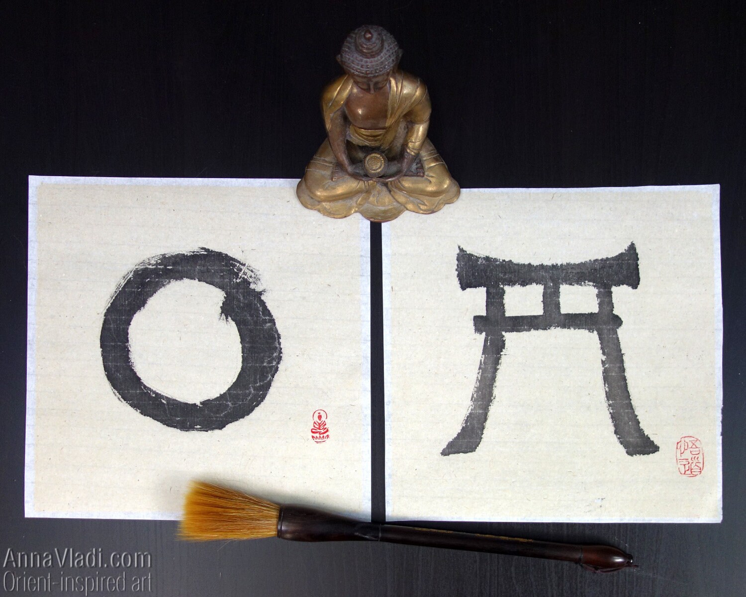Enso Zen Circle / Torii Gate Set of 2 Original Oriental - Etsy