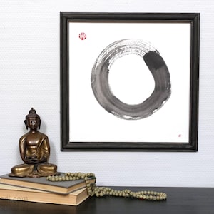 Enso Circle original painting, Japanese ink on rice paper, Zen art, meditation calligraphy, feng shui wall decor