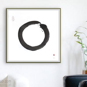 Enso Zen Circle — original große, handgeschriebene Kalligrafie, japanische Zen Kunst, Tusche auf Reispapier, Feng Shui Meditation abstraktes Zenga Gemälde