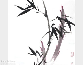 Sumie Bamboo — original sumi-e wall art in Japanese ink, Zenga minimalist painting, Zen art, feng shui Sumie Bamboo — original sumi-e wall art in Japanese ink, Zenga minimalist painting, Zen art, feng shui
