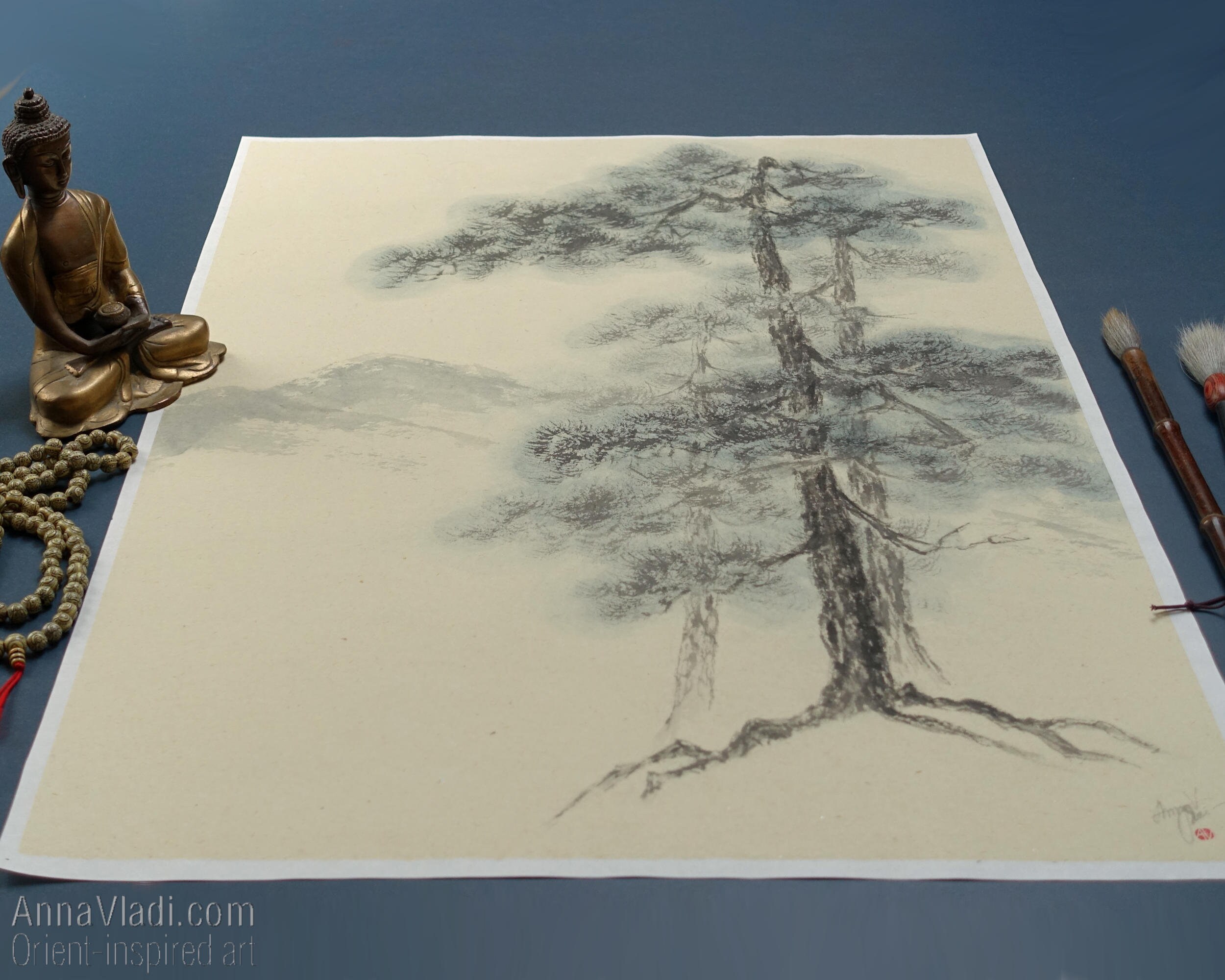 Antique Japanese Edo Period Sumi-E Ink Landscape Painting