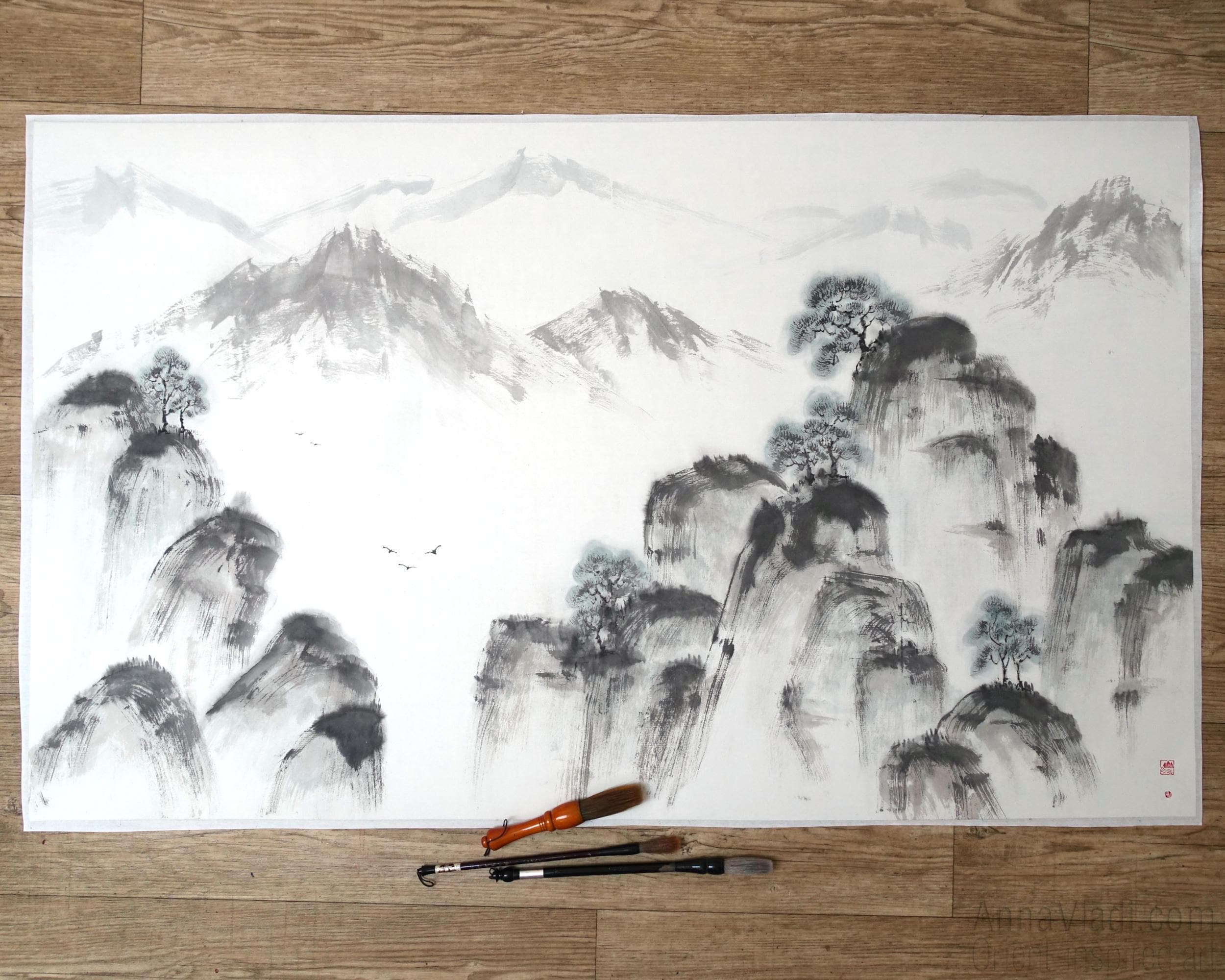 墨絵山水画：和紙に描かれた日本の禅アート - Etsy 日本
