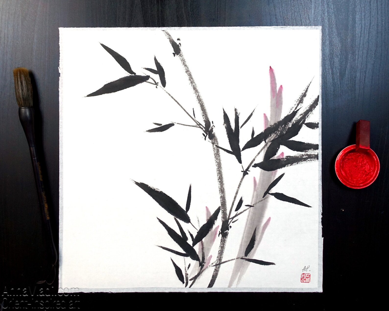Sumie Bamboo arte original de la pared sumie en tinta Etsy España
