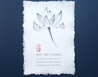 Sacred Lotus — print on handmade paper, motivation poster, Buddhist gift, Asian art