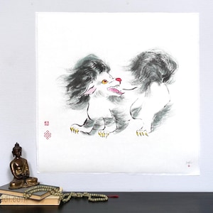 Snow Lion of Tibet — original painting on rice paper