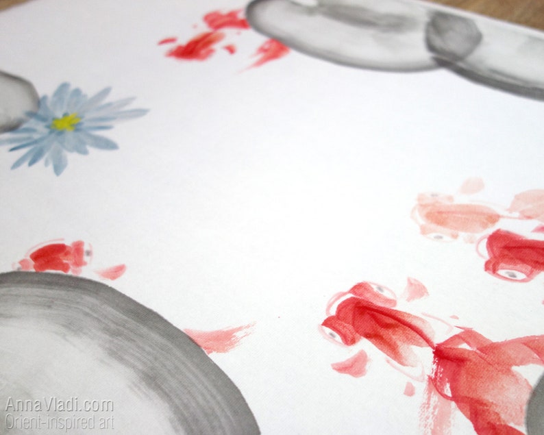 Goldfish and Water Lily Original Sumie Art in Natural Etsy
