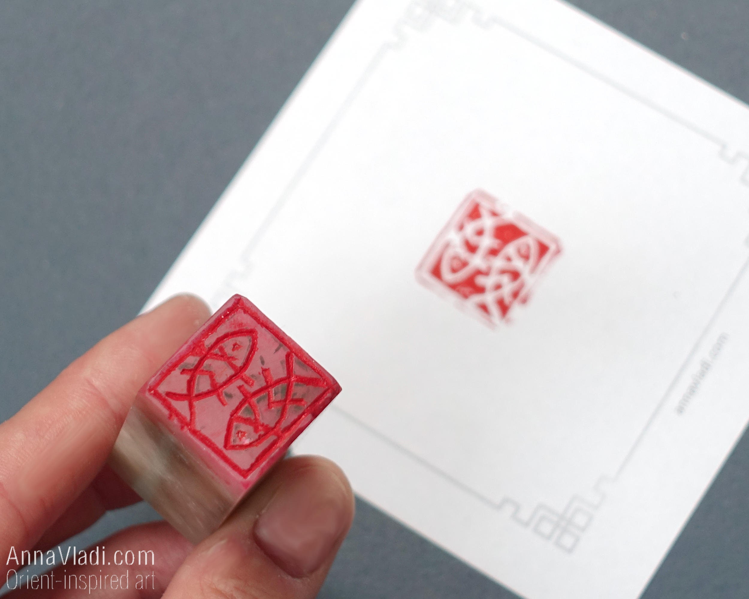 Two Koi Chop Stamp — Red Japanese Seal in Old Style Known as Two Koi Chop Stamp — Red Japanese Seal in Old Style Known as