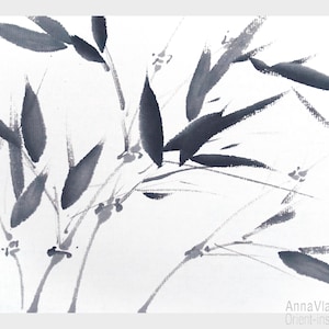 Young Bamboo — sumi-e art in Japanese ink on rice paper, original painting, black and white minimalism