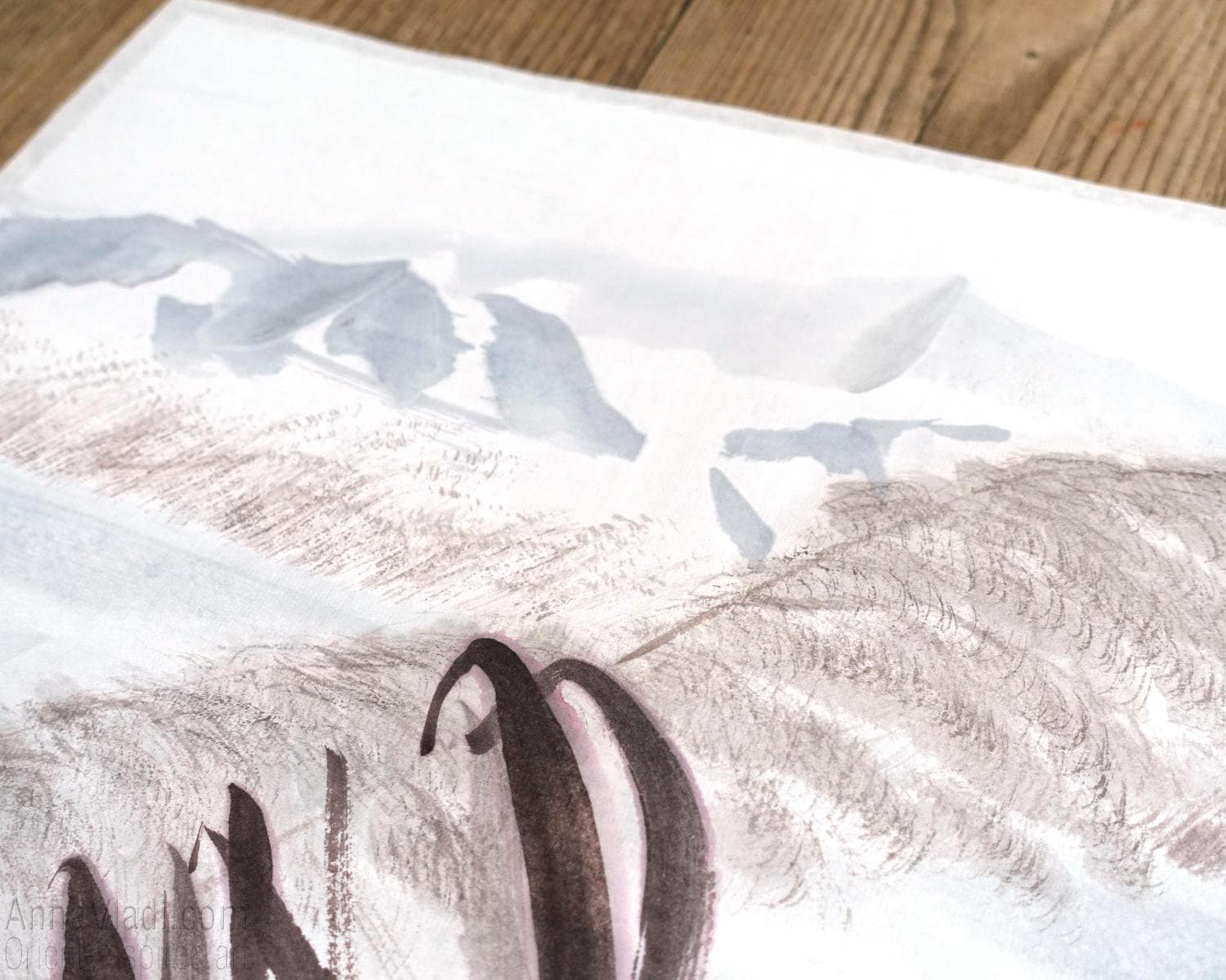 Lake and Hills Landscape — Original Sumi-e Painting Lake and Hills Landscape — Original Sumi-e Painting