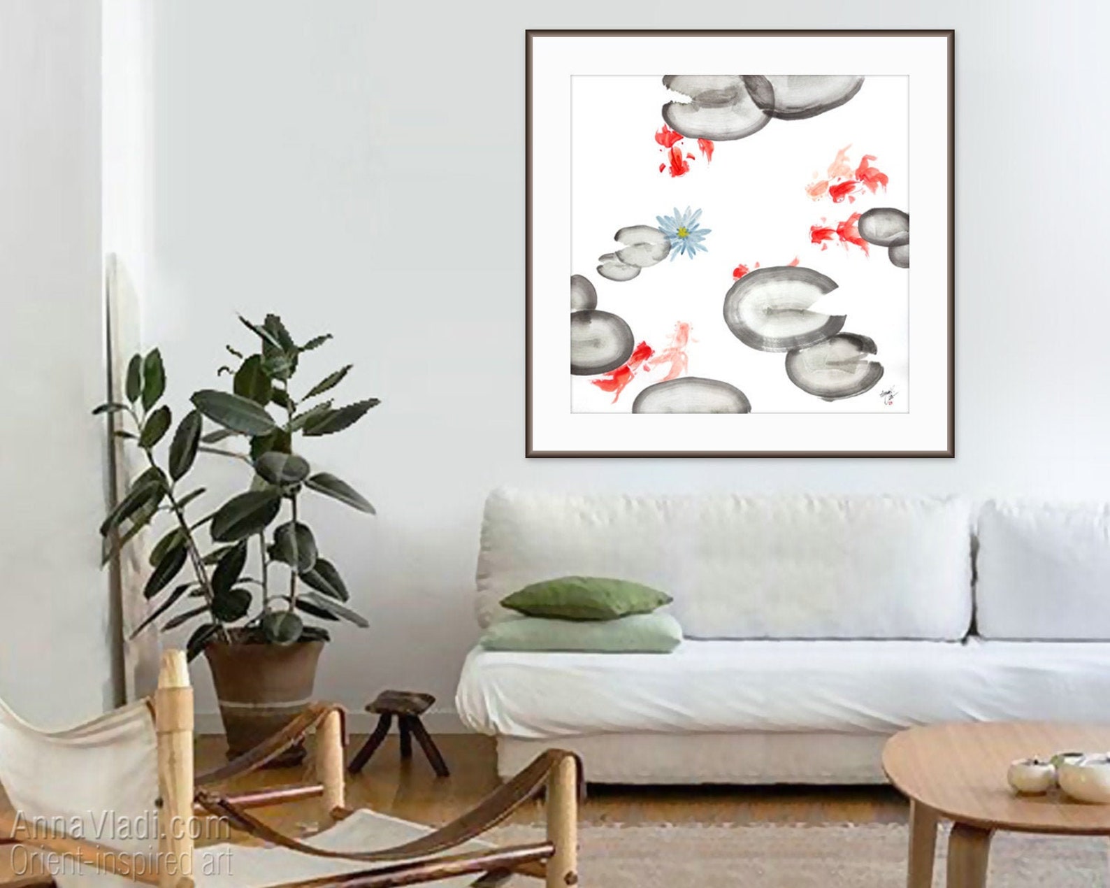 Goldfish and Water Lily Original Sumie Art in Natural Etsy