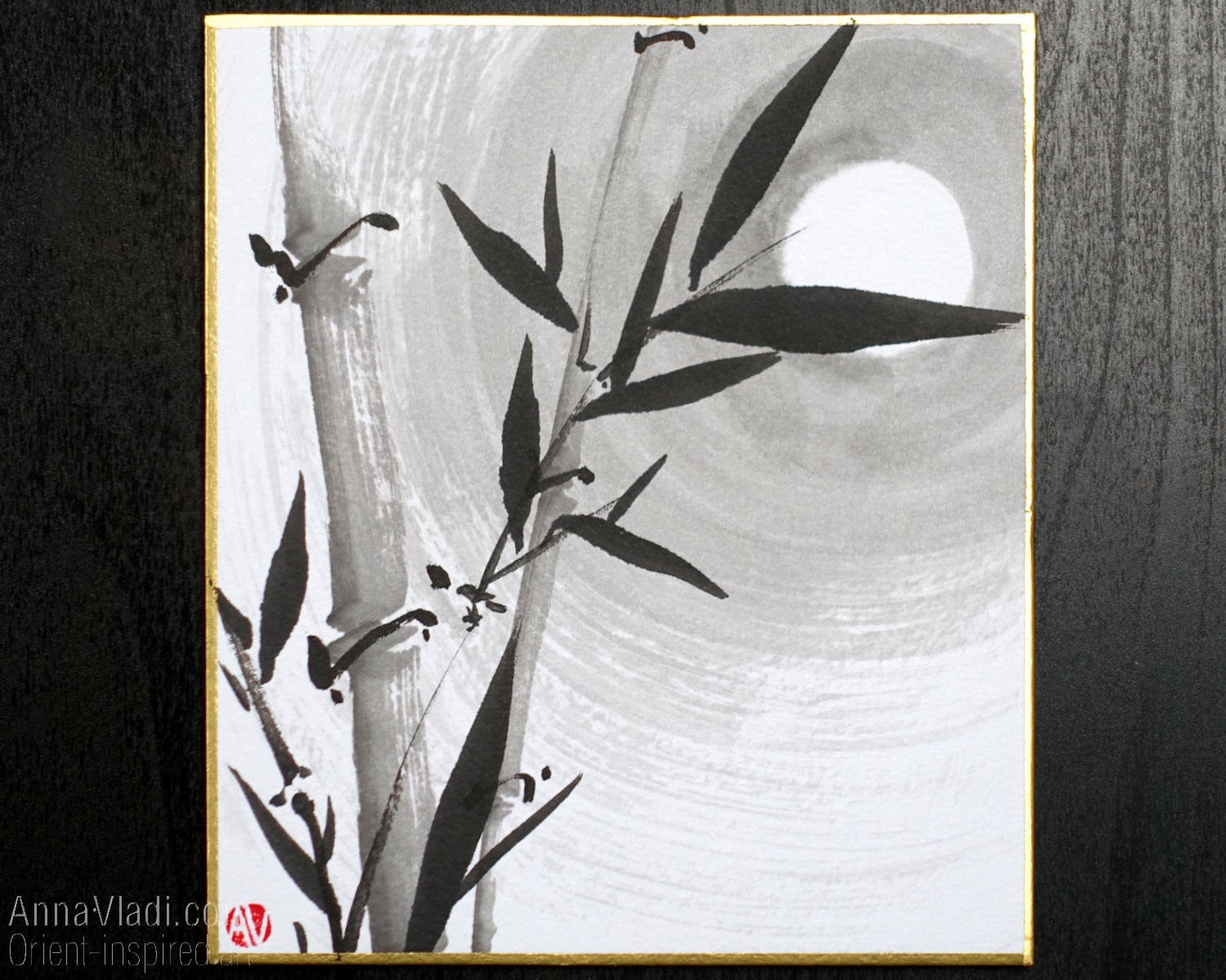 Sumie Bamboo and the Full Moon Original Ink Painting on Etsy