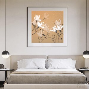 White Magnolia Flowers Original Sumi-e Painting On Rare Rice Paper With Golden Flakes image 7