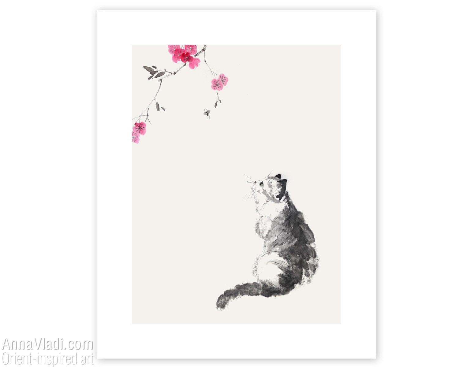 Cat Under Sakura Cherry Blossom Printed Poster Of My Etsy