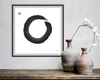 Zen Circle Enso: calligrafia originale scritta a mano, carta di riso con inchiostro giapponese, arte di meditazione astratta, pittura feng shui