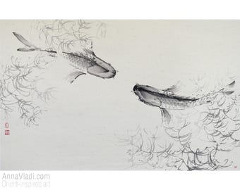 墨絵竹と満月の絵画：色紙に描かれたオリジナルの禅画 - Etsy 日本