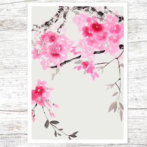 Sakura Cherry Blossoms — Carte postale imprimée à partir de mon oeuvre d'art sumi-e originale