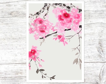 Sakura Cherry Blossoms — Carte postale imprimée à partir de mon œuvre originale sumi-e