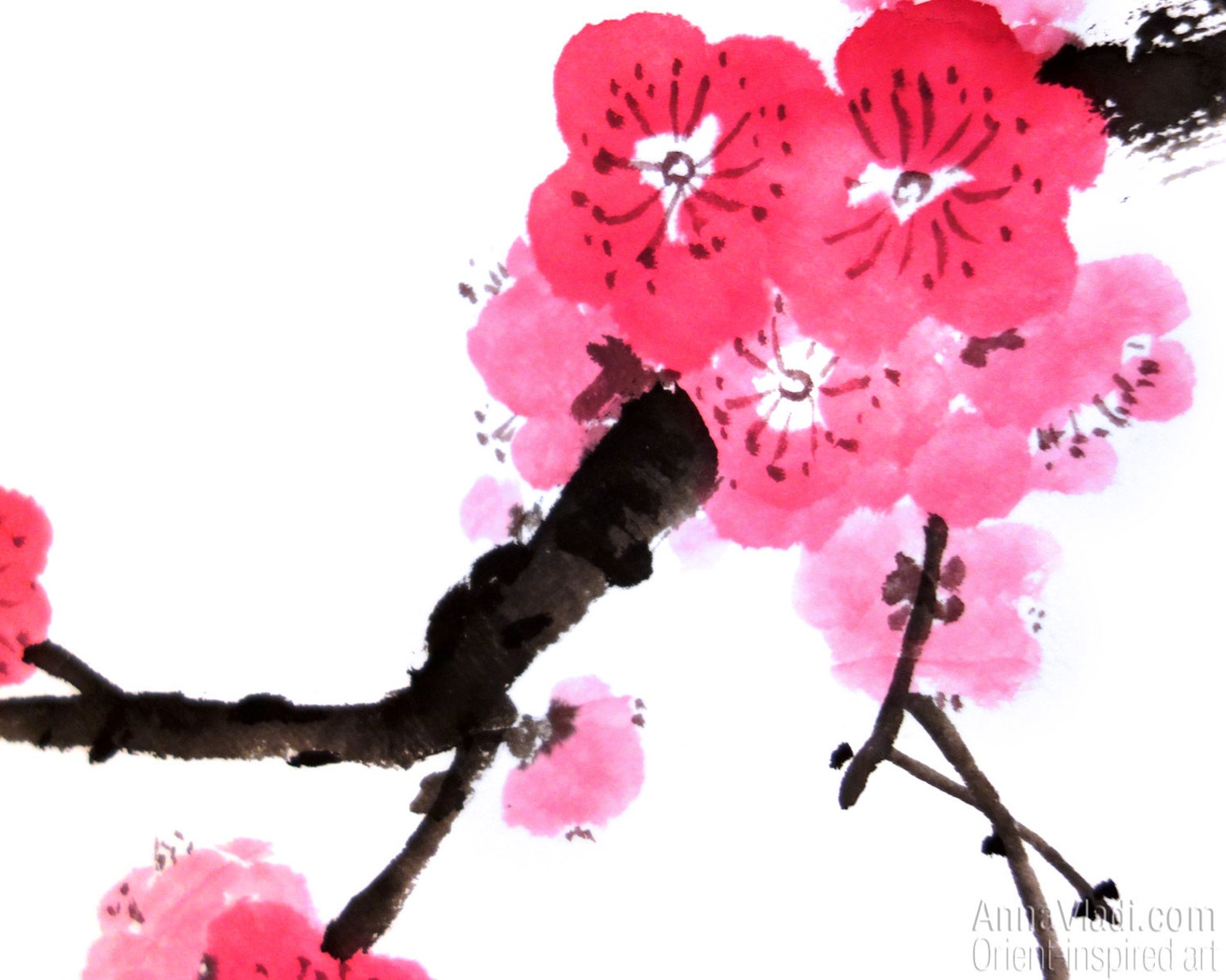 Cherry Blossom Painting Original Sumie on Shikishi Board Etsy