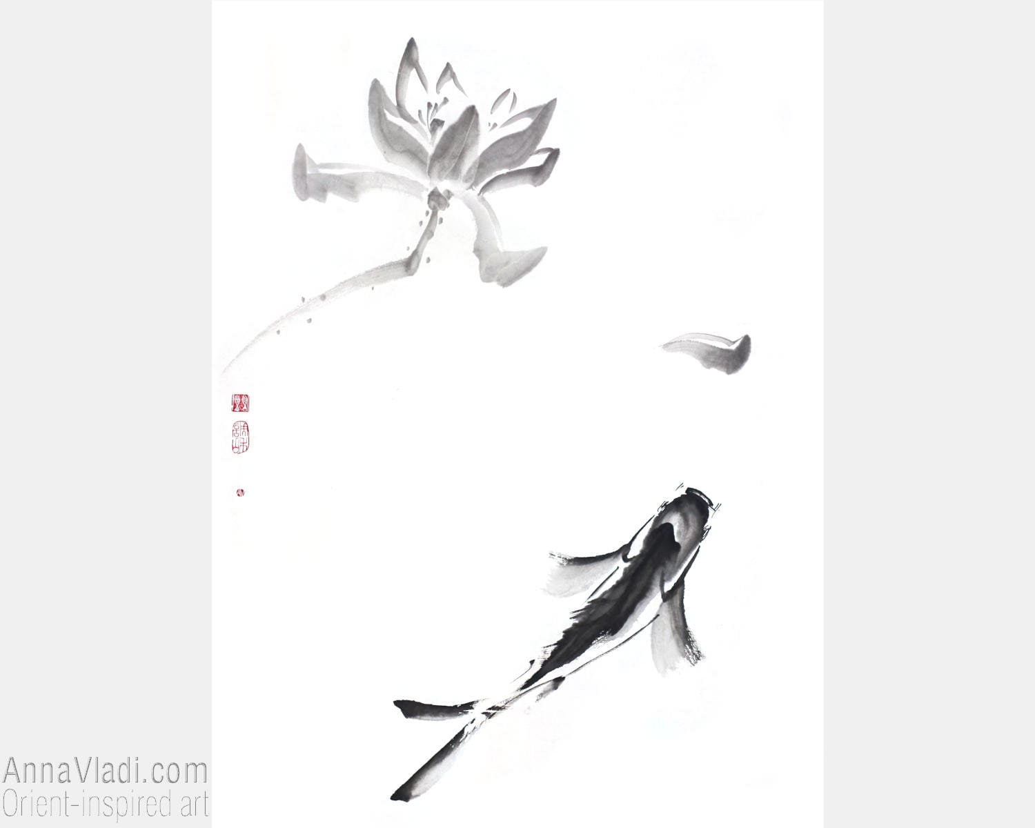 【予約中！】 伝統的な水墨画 掛軸 女性と蓮の花 （中国美術・純手描きの八 絵画