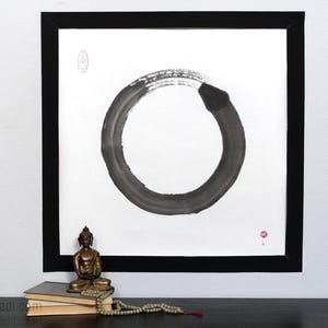 Enso Circle — large original calligraphy, Japanese Zen art in ink on rice paper, feng shui meditation abstract Zenga Japandi painting