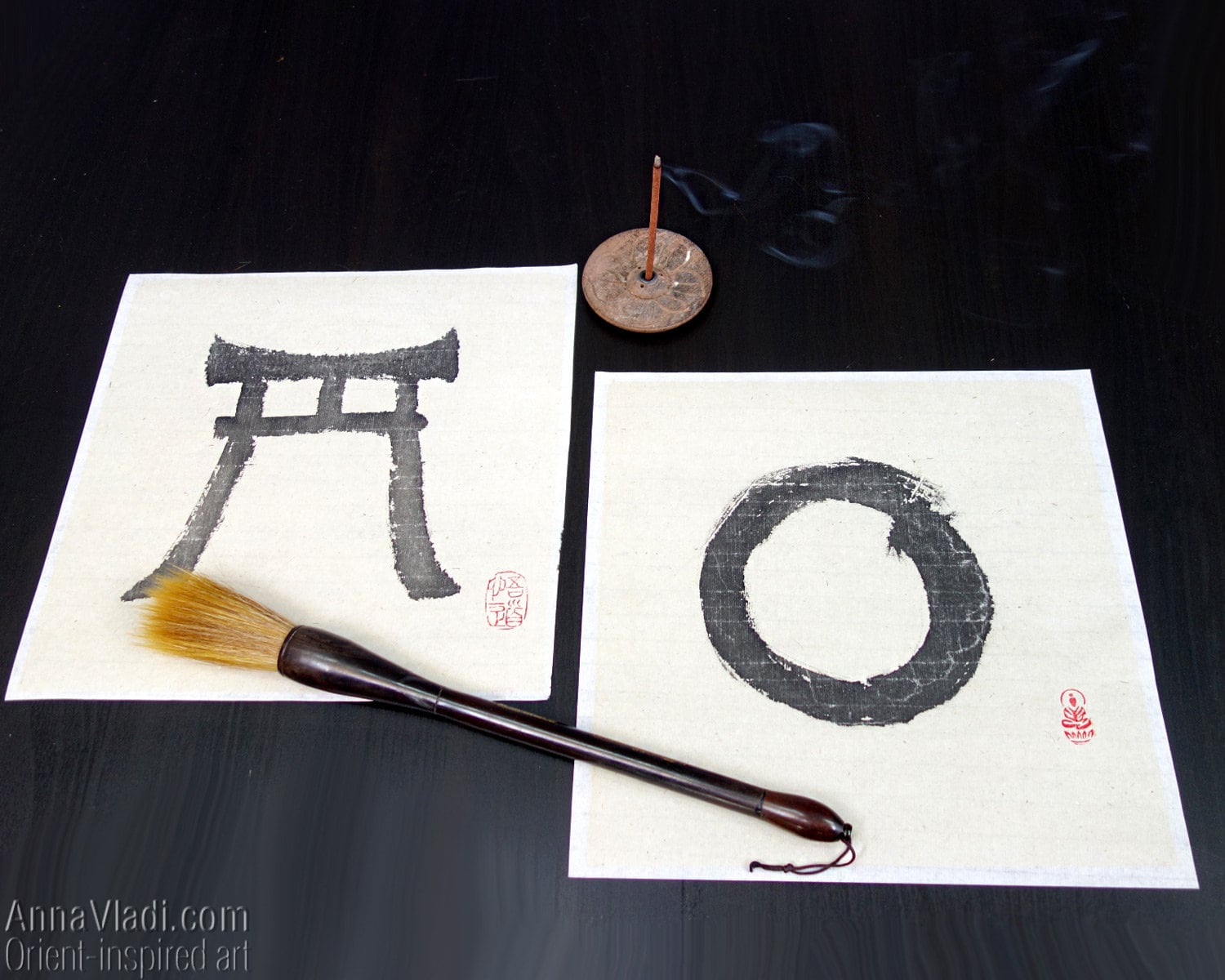 Enso Zen Circle / Torii Gate Set of 2 Original Oriental - Etsy