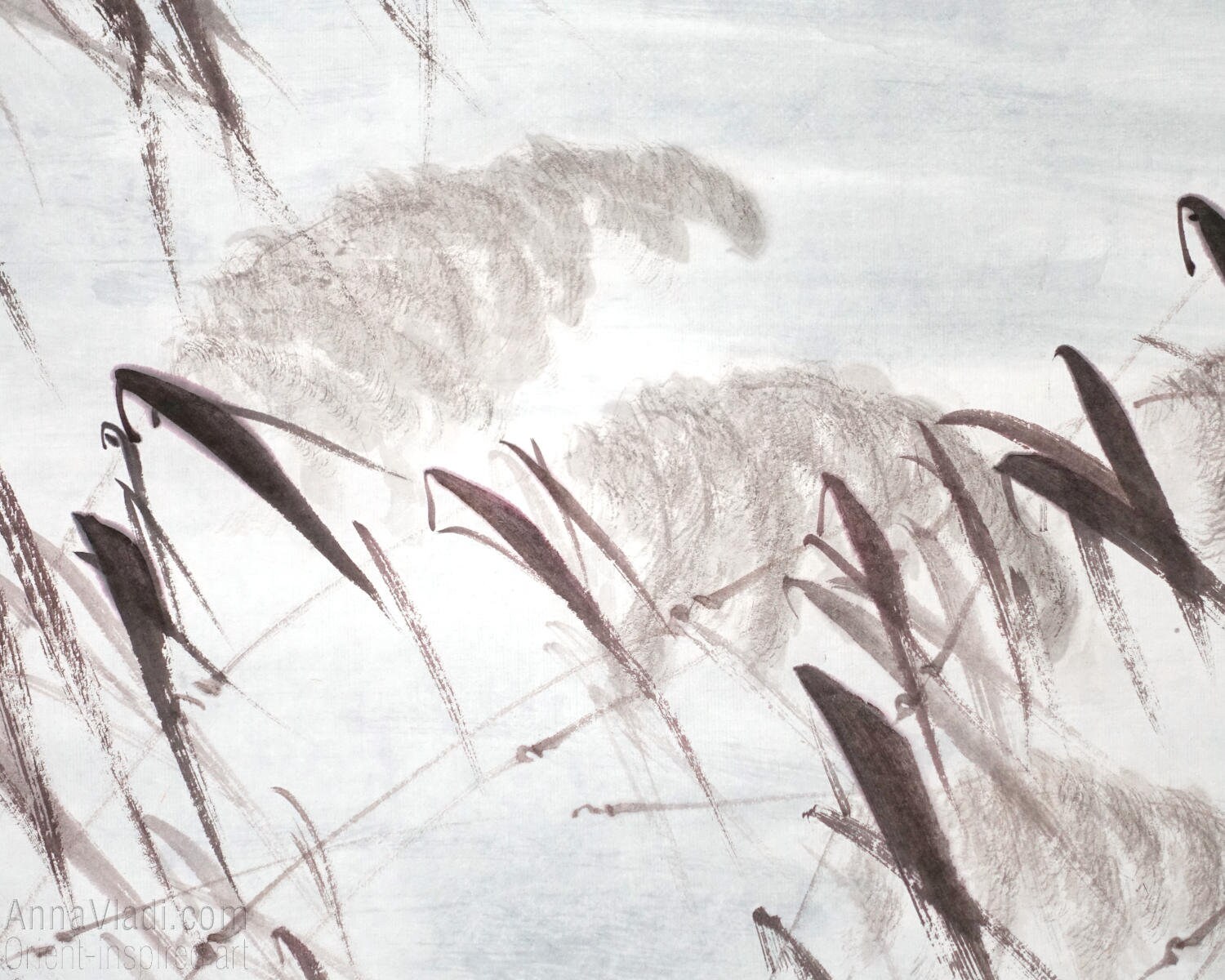 Lake and Hills Landscape — Original Sumi-e Painting Lake and Hills Landscape — Original Sumi-e Painting