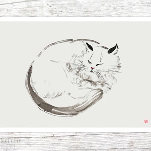 Chat japonais — impression au format carte postale de mes illustrations originales de sumi-e