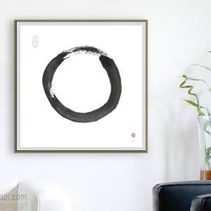 Enso Zen Circle — original large handwritten calligraphy, Japanese Zen art, ink on rice paper, feng shui meditation abstract Zenga painting
