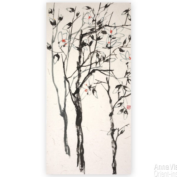 Magnolia Garden — Art oriental abstrait, peinture traditionnelle chinoise