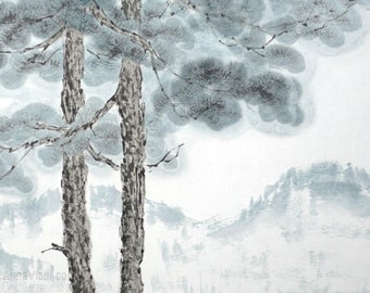 Pine Trees Landscape — LARGE Original Sumi-e Paintings in Pine Trees Landscape — LARGE Original Sumi-e Paintings in