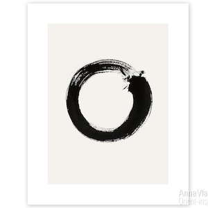 Enso Zen Circle Print: Sumi-e Brush Stroke, Minimalist Art